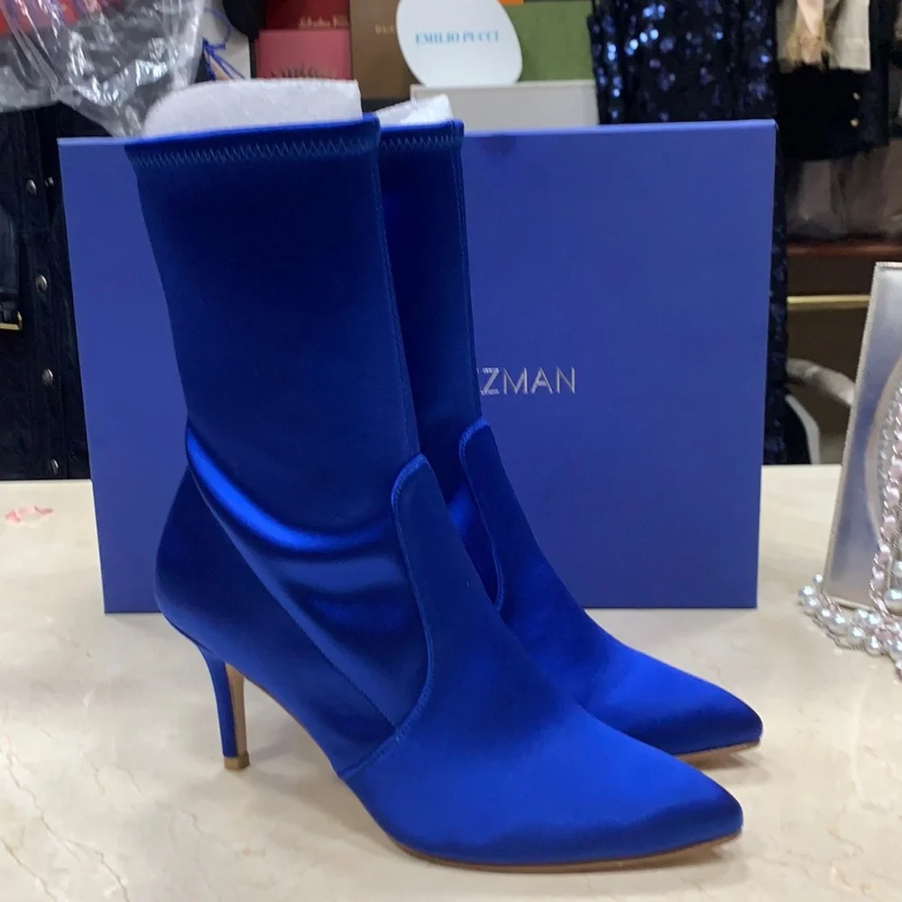 STUART WEITZMAN SATIN STRETCHY BOOTS ROYAL BLUE MADE IN SPAIN SZ EU 38,38.5,39 - Picture 3 of 10